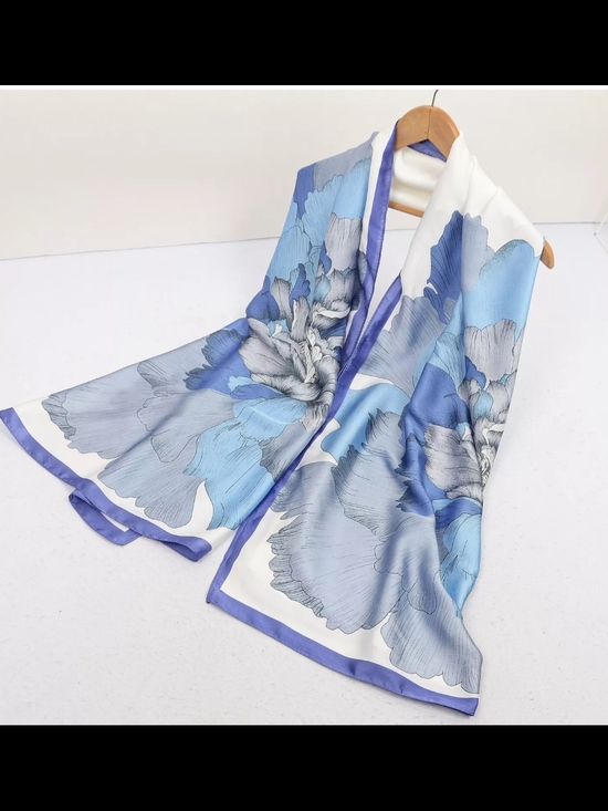 Accessories - Blue Floral Satin Scarf